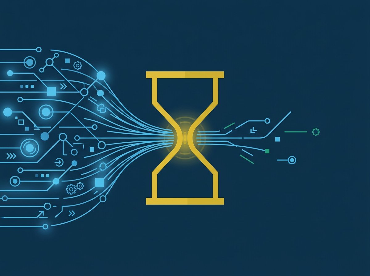 Staff member bottleneck illustration with data icons