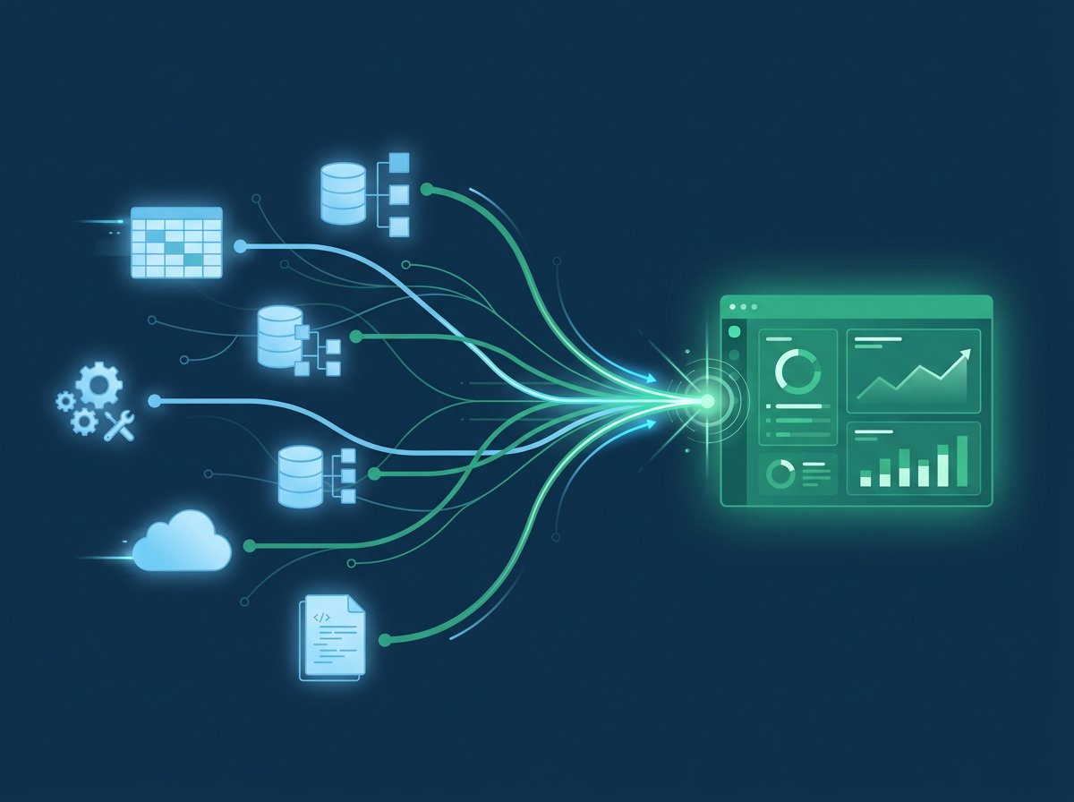 Data sources flowing into a business intelligence dashboard