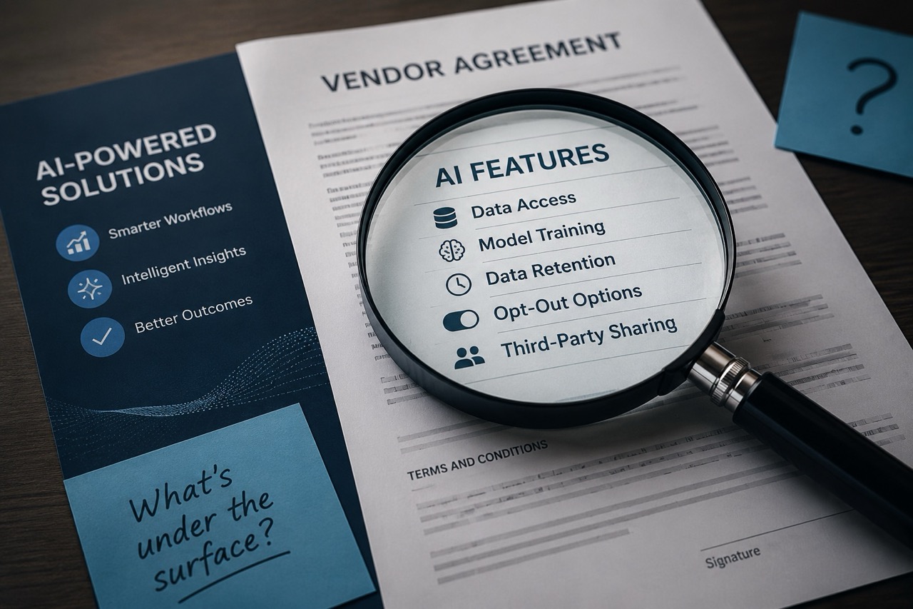 Magnifying glass highlighting AI features in a vendor agreement